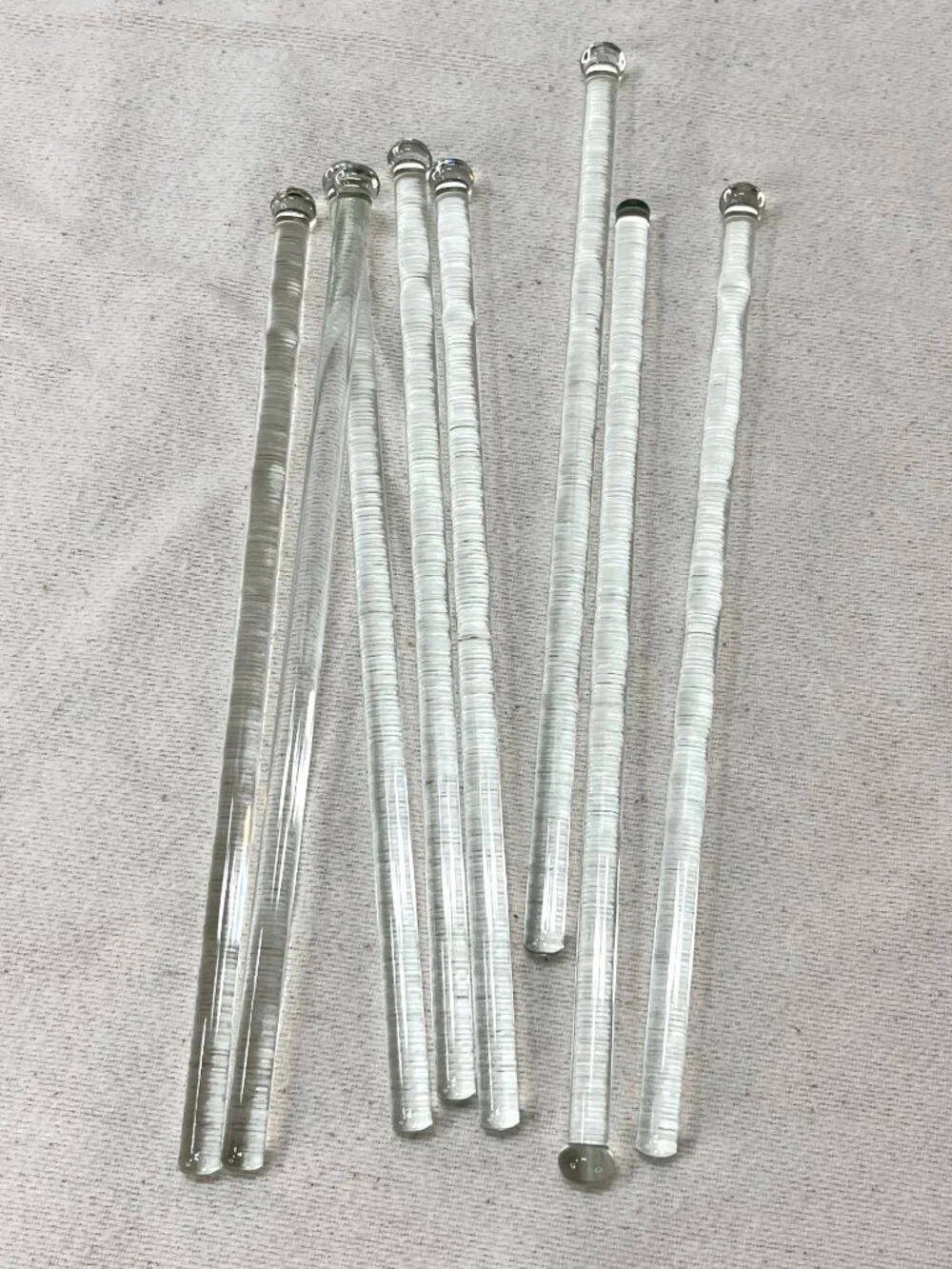 [8] Vintage Clear Glass Cocktail Stir Sticks Stirring Rods Glows Manganese MCM